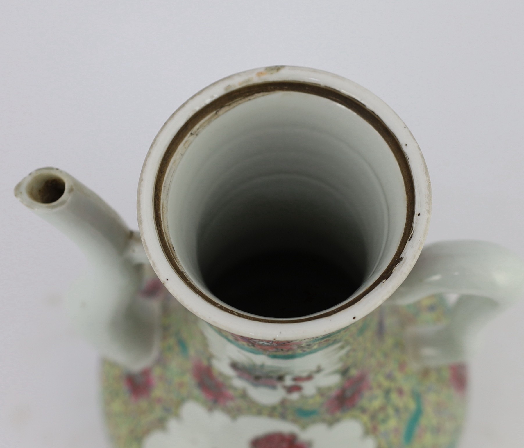 A large and rare Chinese famille rose fencai wine pot and cover, Qianlong mark but 19th century, 35.5cm high